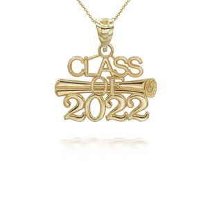 14k Solid Gold Class Of 2022 Graduation Diploma Pendant Necklace